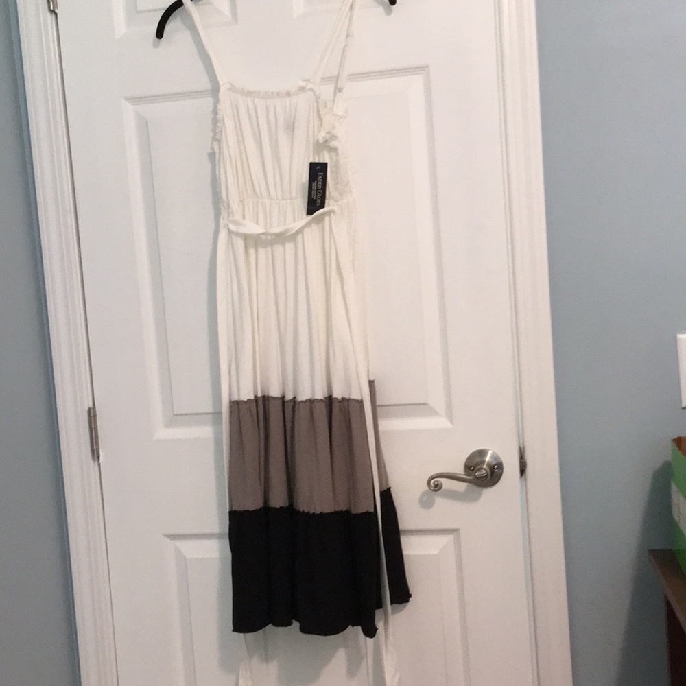 White, gray, and black maxi dress